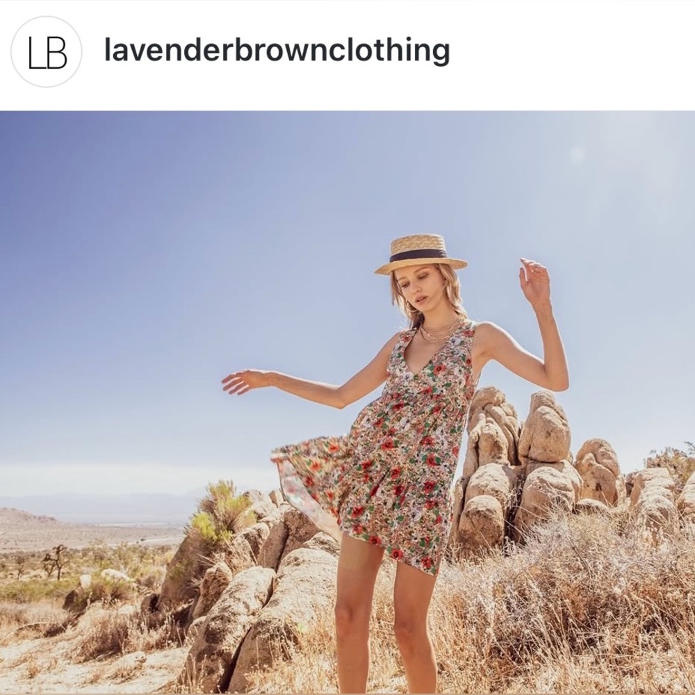 Lavender Brown - Floral V-neck Tank Dress